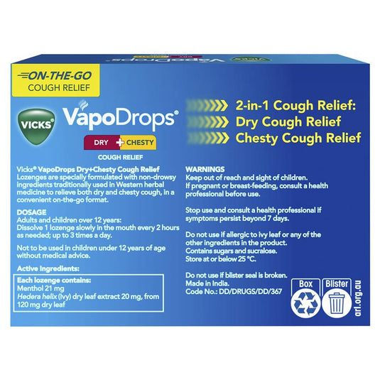 Vicks VapoDrops Dry + Chesty Cough Relief 24 Lozenges