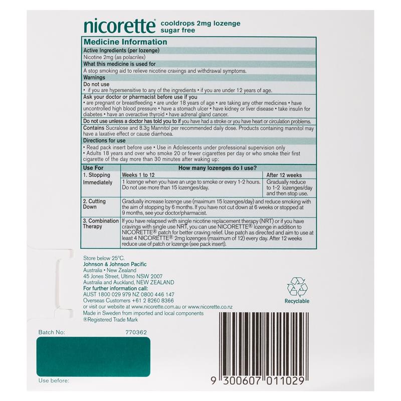 Load image into Gallery viewer, Nicorette Quit Smoking Regular Strength Cooldrops Nicotine Lozenge Icy Mint 4 x 20 Pack
