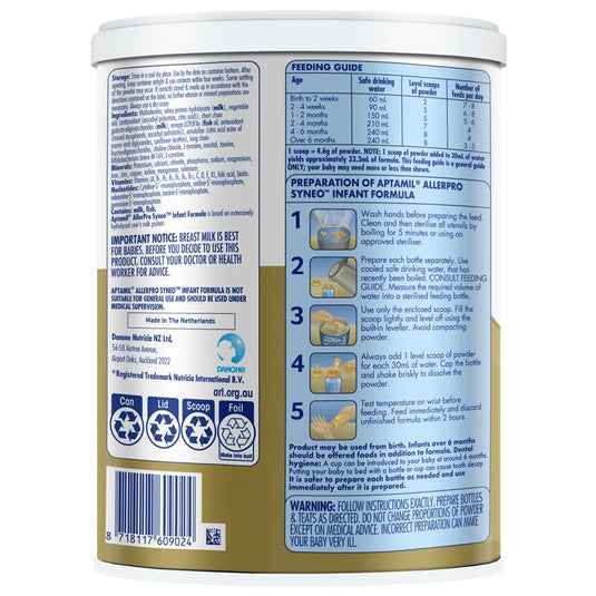 Aptamil AllerPro Syneo 1 Allergy Premium Baby Infant Formula From Birth to 6 Months 900g