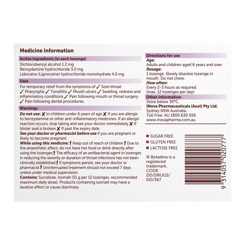 Load image into Gallery viewer, Betadine Sore Throat Anaesthetic Berry 36 Lozenges
