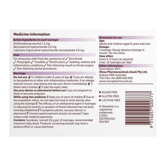 Betadine Sore Throat Anaesthetic Berry 36 Lozenges