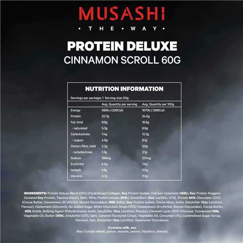 Load image into Gallery viewer, Musashi Deluxe Protein Bar Cinnamon Scroll 60g
