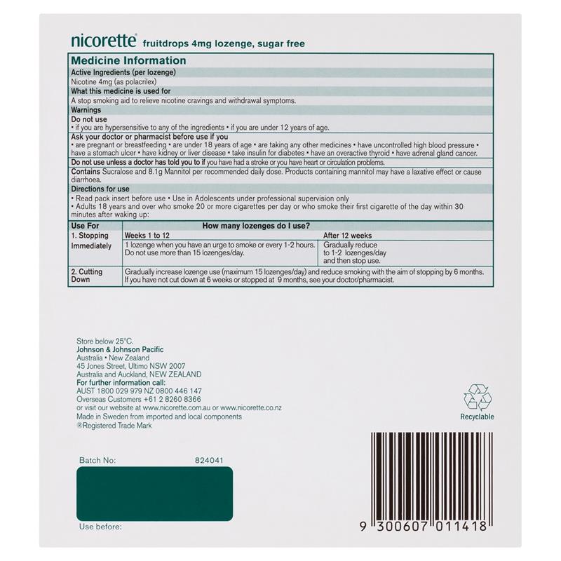 Load image into Gallery viewer, Nicorette Quit Smoking Extra Strength Nicotine Lozenge Fruitdrops 8 x 20 Pack
