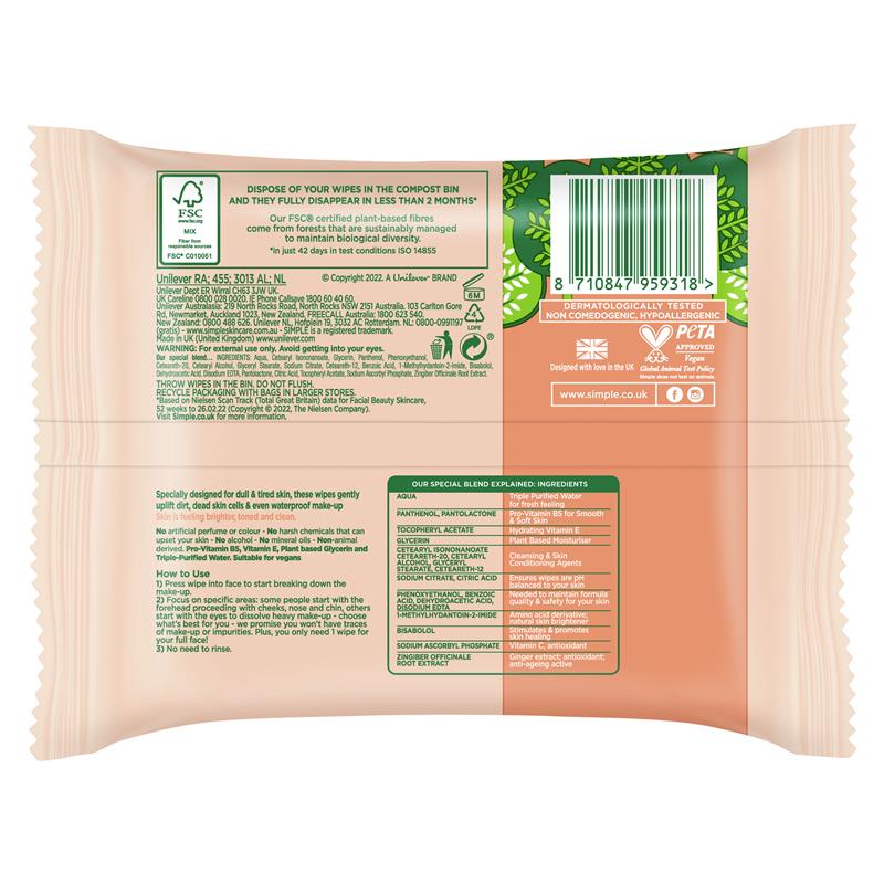 Load image into Gallery viewer, Simple Micellar Instant Glow Facial Wipes 20 Pack
