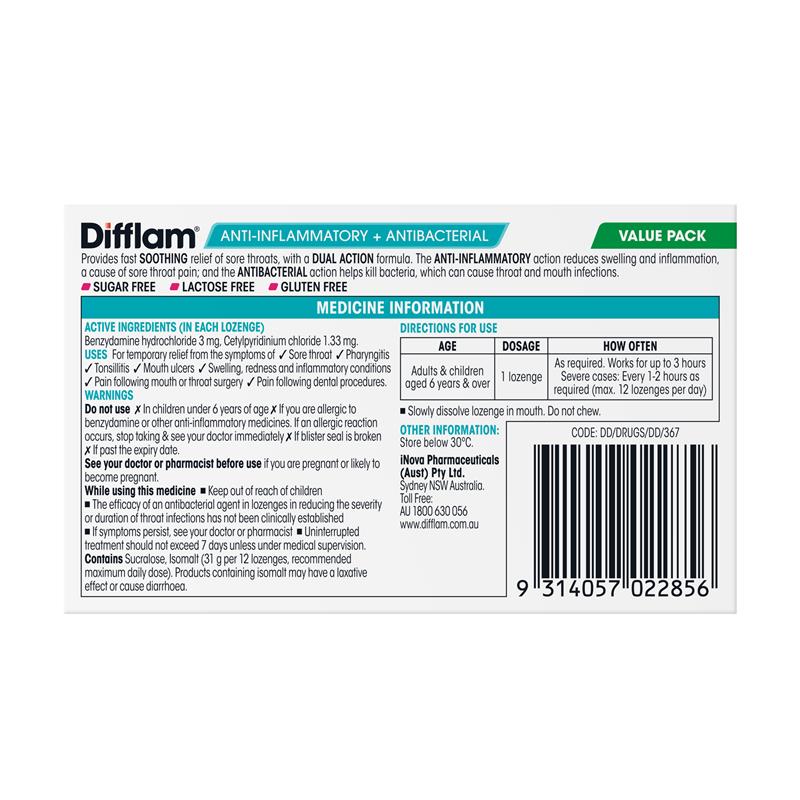 Load image into Gallery viewer, Difflam Dual Action Strawberry 32 Lozenges
