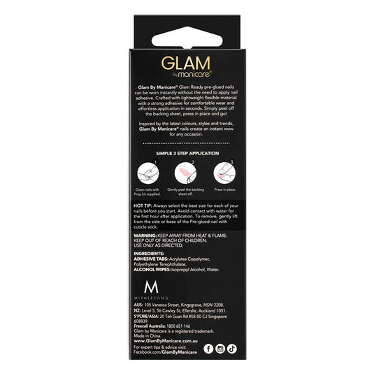 Glam By Manicare Glam Ready Pre-Glued Nails Rose Petal Jelly 30 Pieces