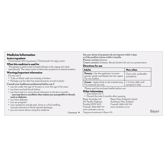Canesten 1 Day Thrush Treatment Pessary & External Cream - Clotrimazole (S3)