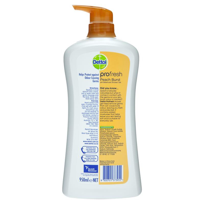 Load image into Gallery viewer, Dettol Shower Cream Peach &amp; Raspberry 950mL Profresh Body Wash
