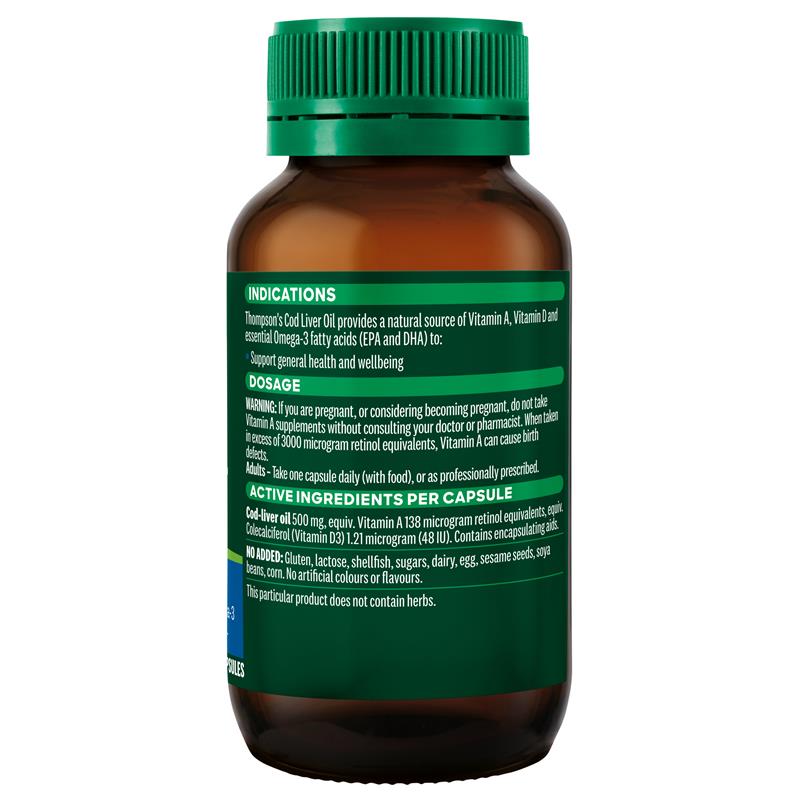 Load image into Gallery viewer, Thompson's Cod Liver Oil 100 Capsules
