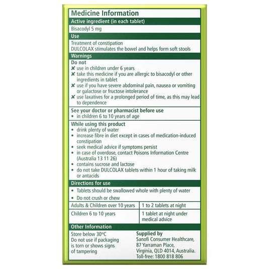 Dulcolax Laxatives 5mg 200 Tablets