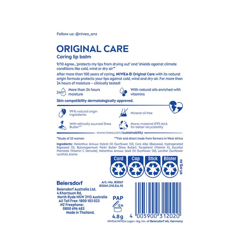 Load image into Gallery viewer, NIVEA Original Care Moisturising Lip Balm 4.8g
