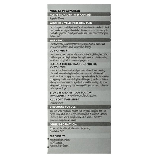 Nurofen Pain and Inflammation Relief Caplets 200mg Ibuprofen 48 pack