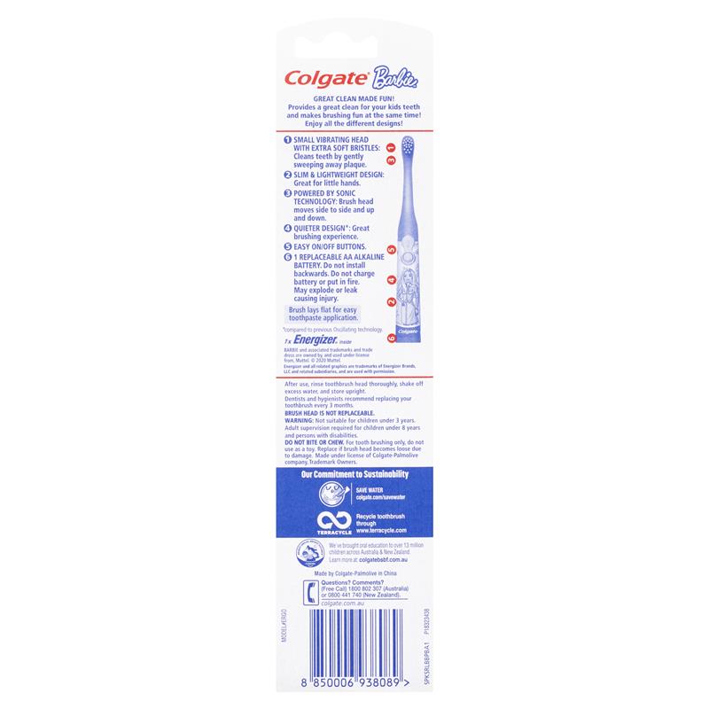 Load image into Gallery viewer, Colgate Toothbrush Kids Barbie Sonic Battery

