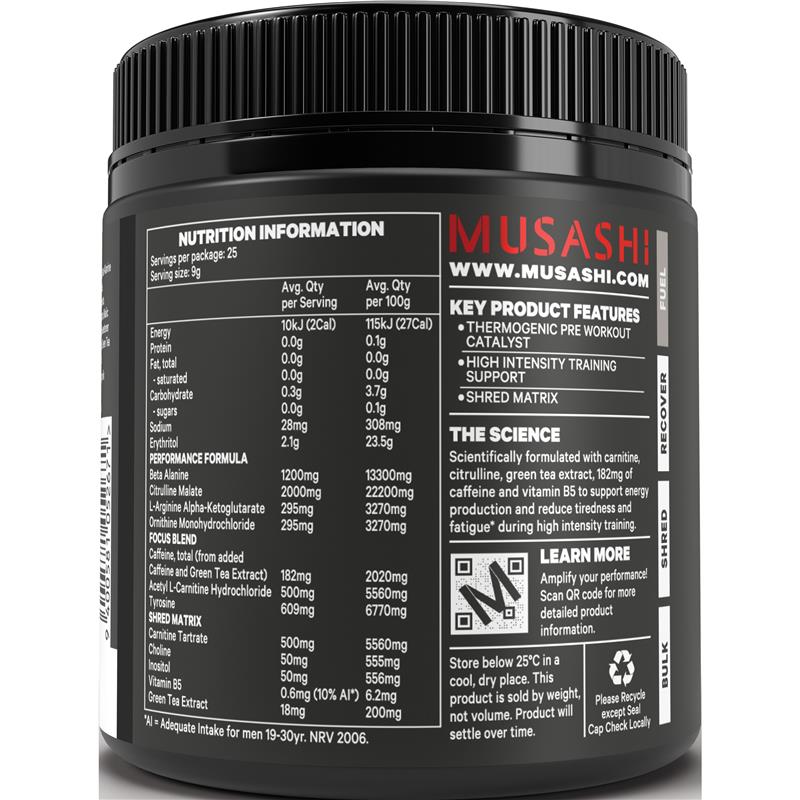 Load image into Gallery viewer, Musashi Pre Workout Shred Green Apple 225g
