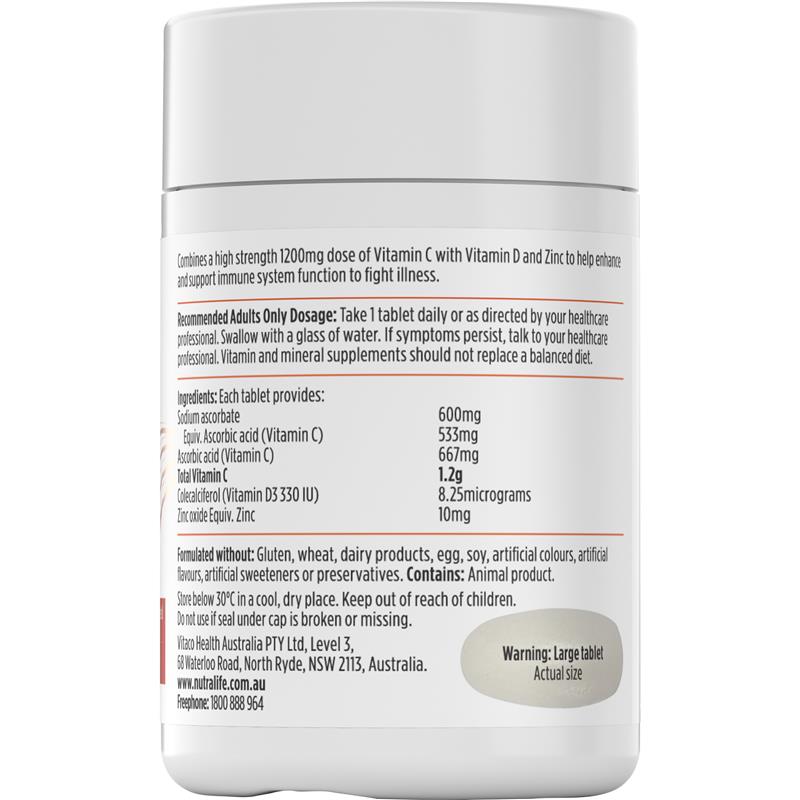 Load image into Gallery viewer, Nutra-Life High Strength Vitamin C 1200 + D + Zinc 60 Tablets
