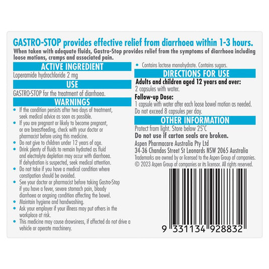 GastroStop Loperamide 20 Capsules