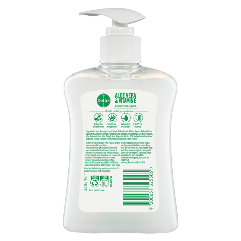 Load image into Gallery viewer, Dettol Hand Wash Pump Aloe Vera 250mL Vitamin E Antibacterial Liquid
