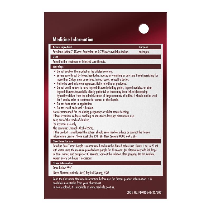 Load image into Gallery viewer, Betadine Sore Throat Gargle Concentrated 15mL
