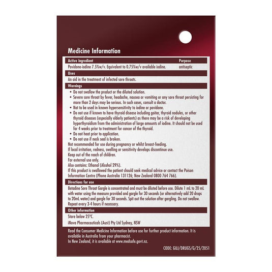 Betadine Sore Throat Gargle Concentrated 15mL