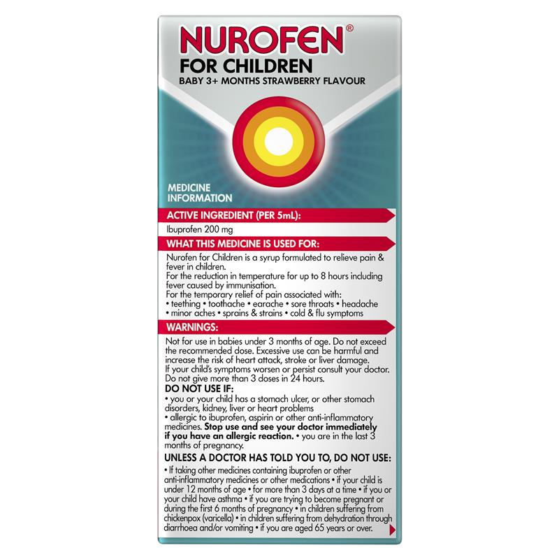 Load image into Gallery viewer, Nurofen For Children Baby 3+ Months Pain and Fever Relief Concentrated Liquid 200mg/5ml Ibuprofen Strawberry 50ml
