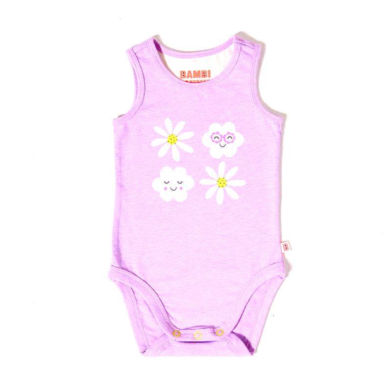 Load image into Gallery viewer, Bambi Mini Co. Supersinglet Bodysuit Girls Purple Flowers and Candy Stripe 2 pack 6-12
