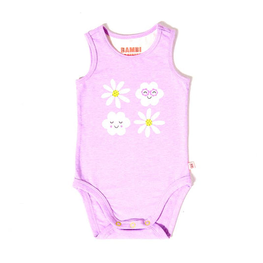 Bambi Mini Co. Supersinglet Bodysuit Girls Purple Flowers and Candy Stripe 2 pack 6-12