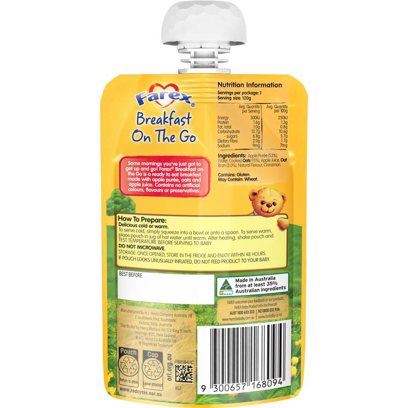 Load image into Gallery viewer, Farex Breakfast On The Go Apple &amp; Oatmeal 6 months+ 120g Pouch
