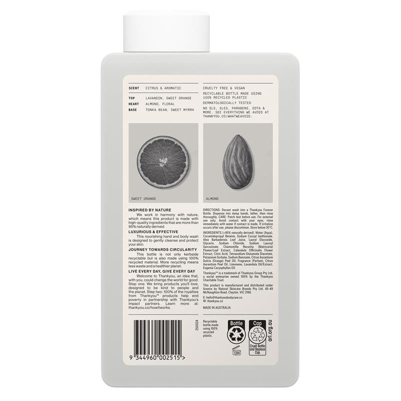 Load image into Gallery viewer, Thankyou Hand &amp; Body Wash Botanical Sweet Orange &amp; Almond Refill 1L
