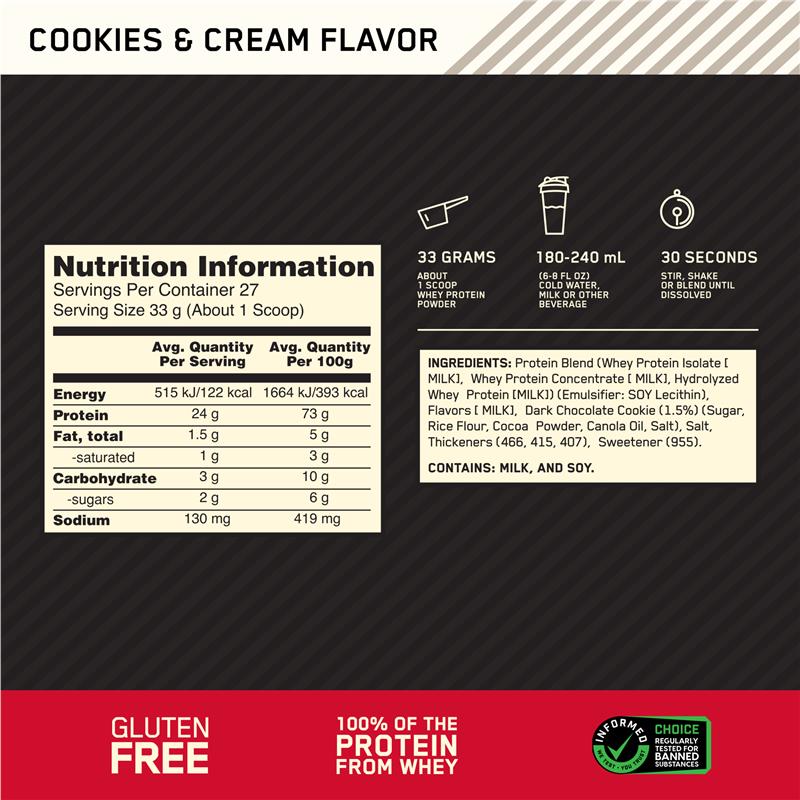 Load image into Gallery viewer, Optimum Nutrition Gold Standard 100% Whey Cookies &amp; Cream 907g
