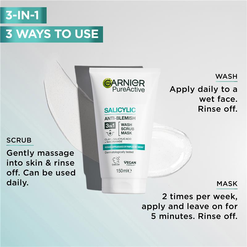 Load image into Gallery viewer, Garnier SkinActive Pure Active 3 in 1 Wash, Scrub &amp; Mask 150mL
