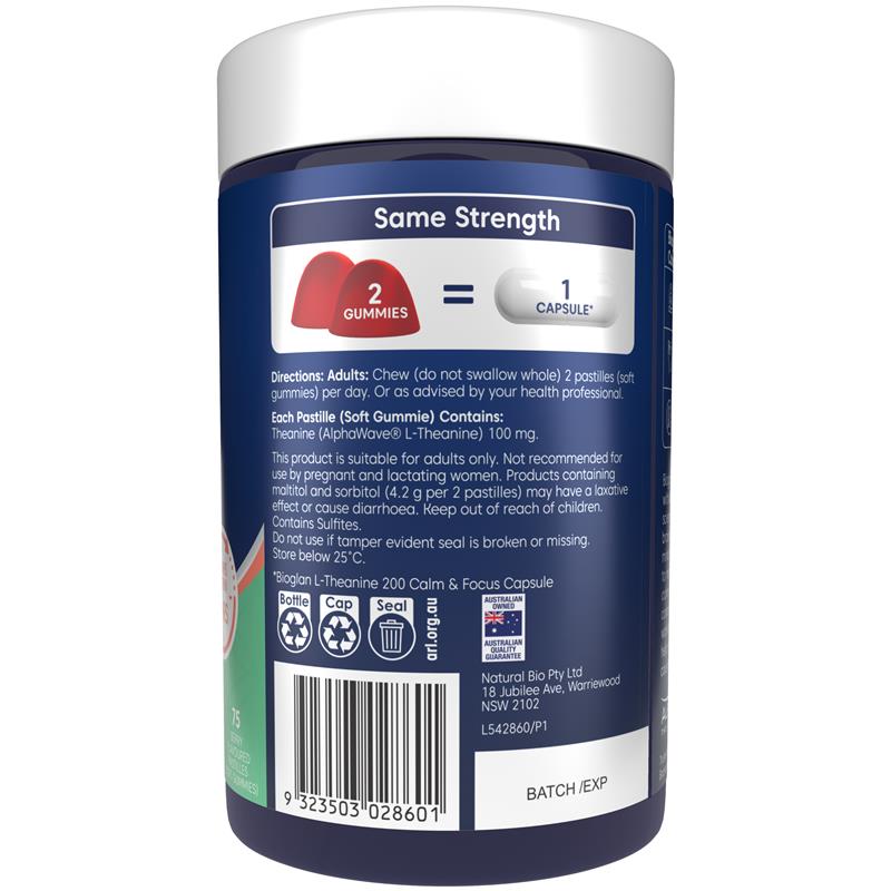 Load image into Gallery viewer, Bioglan L-Theanine Calm &amp; Focus Gummies 75 Pack
