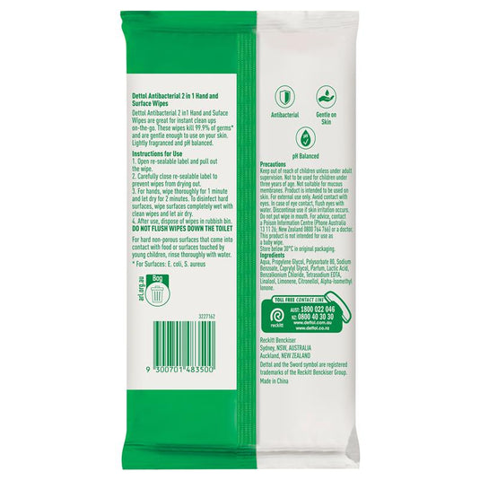Dettol 2in1 Hands & Surfaces Antibacterial 60 Wipes