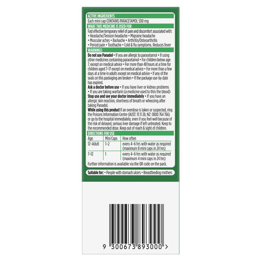 Panadol Paracetamol Pain Relief 16 Mini Caplets