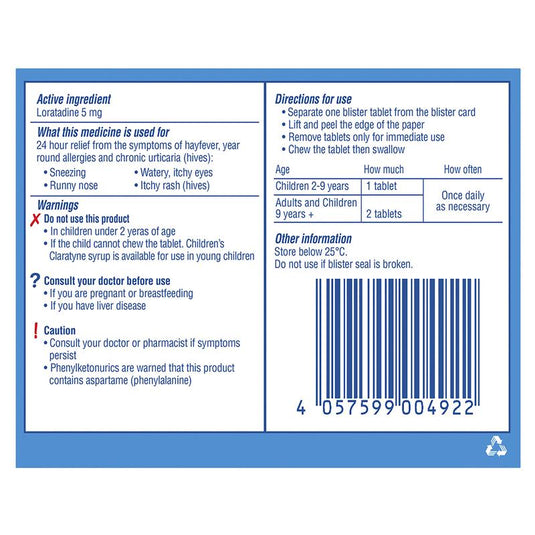 Children's Claratyne Allergy & Hayfever Relief Antihistamine For Kids Grape Flavoured Chewable Tablets 10 pack
