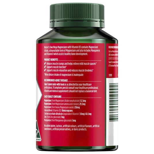 Nature's Own Mega Magnesium With Vitamin D3 100 Tablets