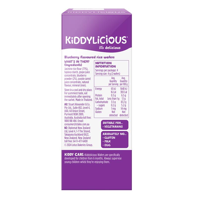 Load image into Gallery viewer, Kiddylicious Wafers Blueberry 4 X 4g Pack
