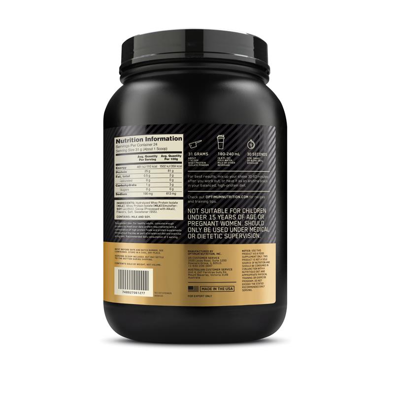 Load image into Gallery viewer, Optimum Nutrition Gold Standard 100% Isolate Chocolate 744g
