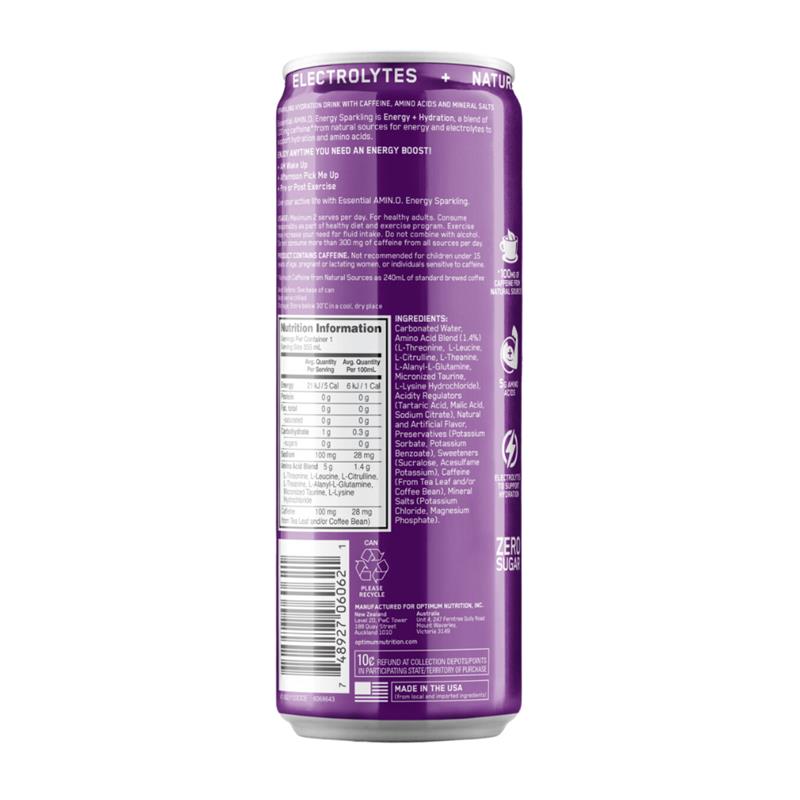 Load image into Gallery viewer, Optimum Nutrition Amino Energy Sparkling + Electrolytes Grape 355ml
