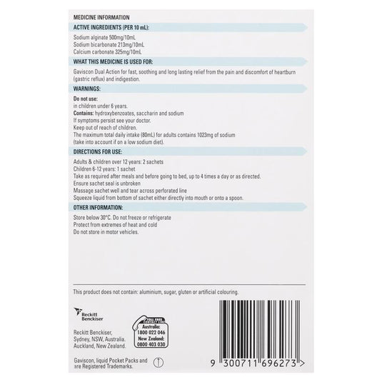 Gaviscon Dual Action Liquid Sachets Peppermint 12 Pack