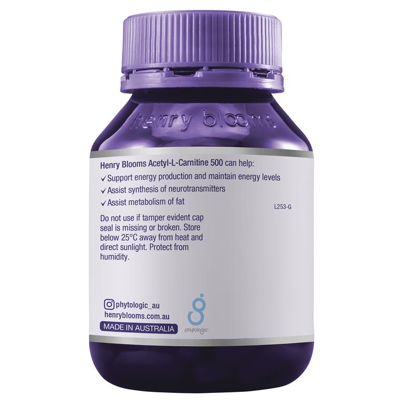 Load image into Gallery viewer, Henry Blooms Acetyl L-Carnitine 500 60 Vege Capsules
