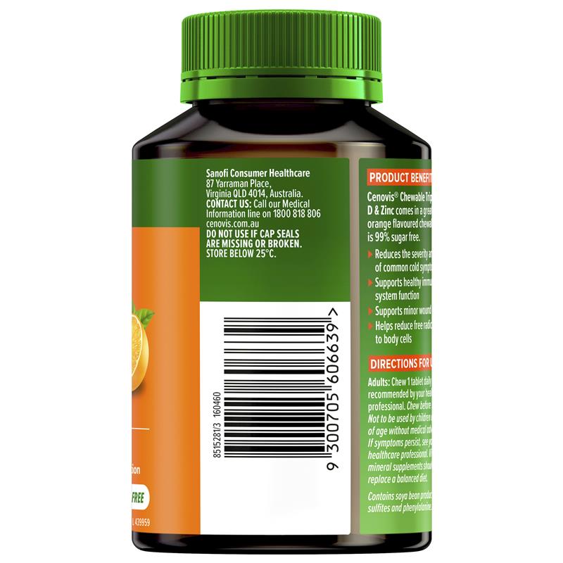 Load image into Gallery viewer, Cenovis Triple Action Vit C D &amp; Zinc 60 Chewable Tablets

