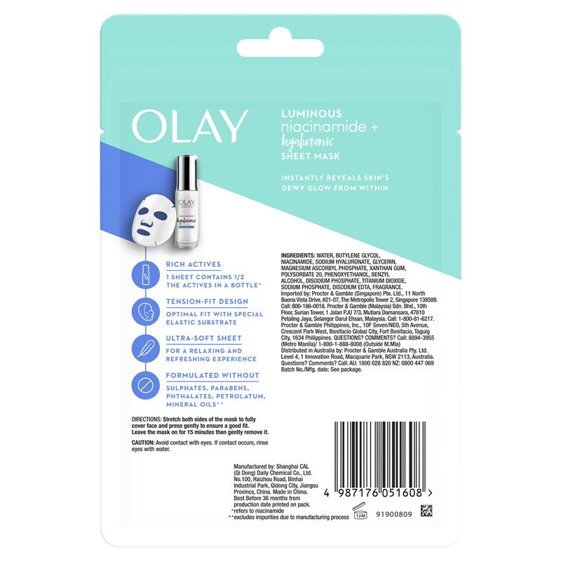 Load image into Gallery viewer, Olay Luminous Niacinamide + Hyaluronic Sheet Mask
