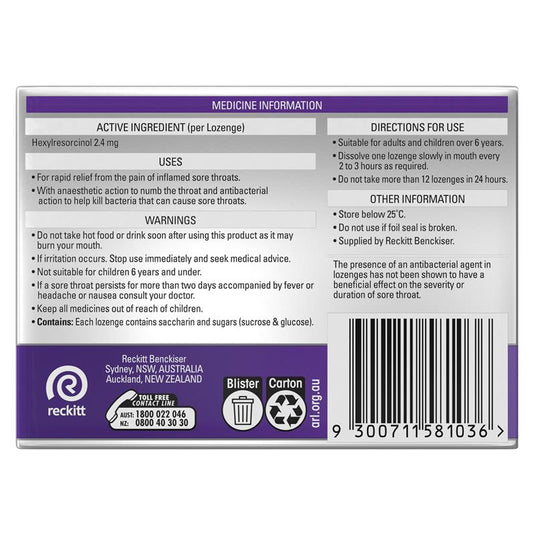 Strepsils Extra Blackcurrant Sore Throat Pain Relief with Anaesthetic Lozenges 16 Pack