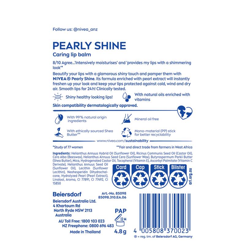 Load image into Gallery viewer, NIVEA Pearly Shine Moisturising Lip Balm 4.8g
