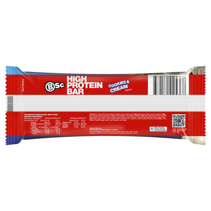 Load image into Gallery viewer, BSc High Protein Bar Cookies &amp; Cream 92g
