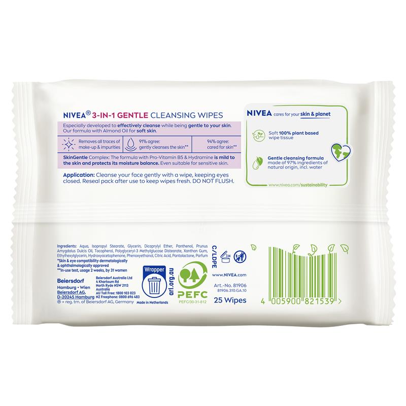 Load image into Gallery viewer, NIVEA 3in1 Gentle Cleansing Dry &amp; Sensitive Skin Wipes 25 Pack

