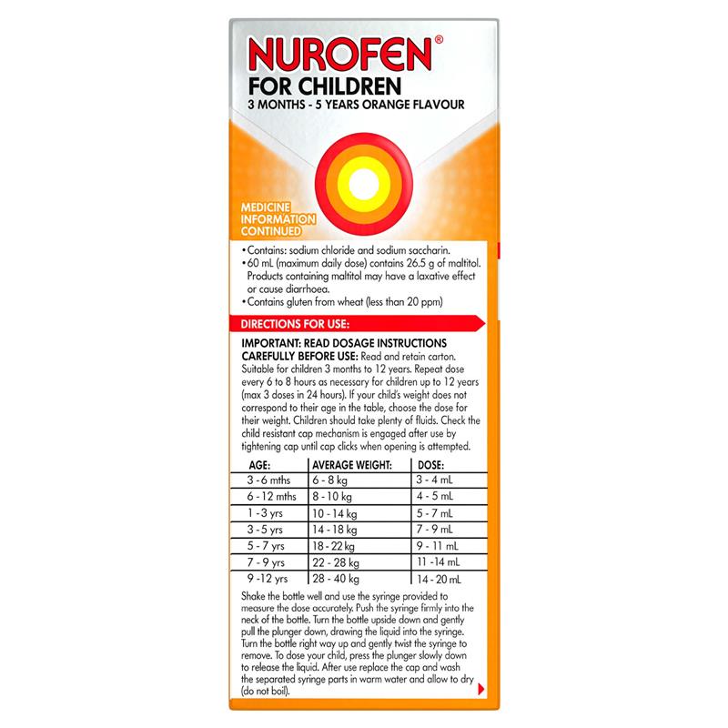 Load image into Gallery viewer, Nurofen For Children 3 months - 5 years Pain and Fever Relief 100mg/5mL Ibuprofen Orange 200mL

