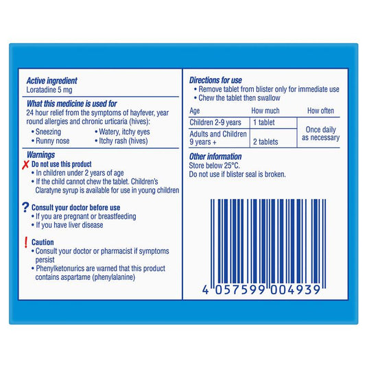 Children's Claratyne Allergy & Hayfever Relief Antihistamine For Kids Grape Chewable Tablets 30 pack