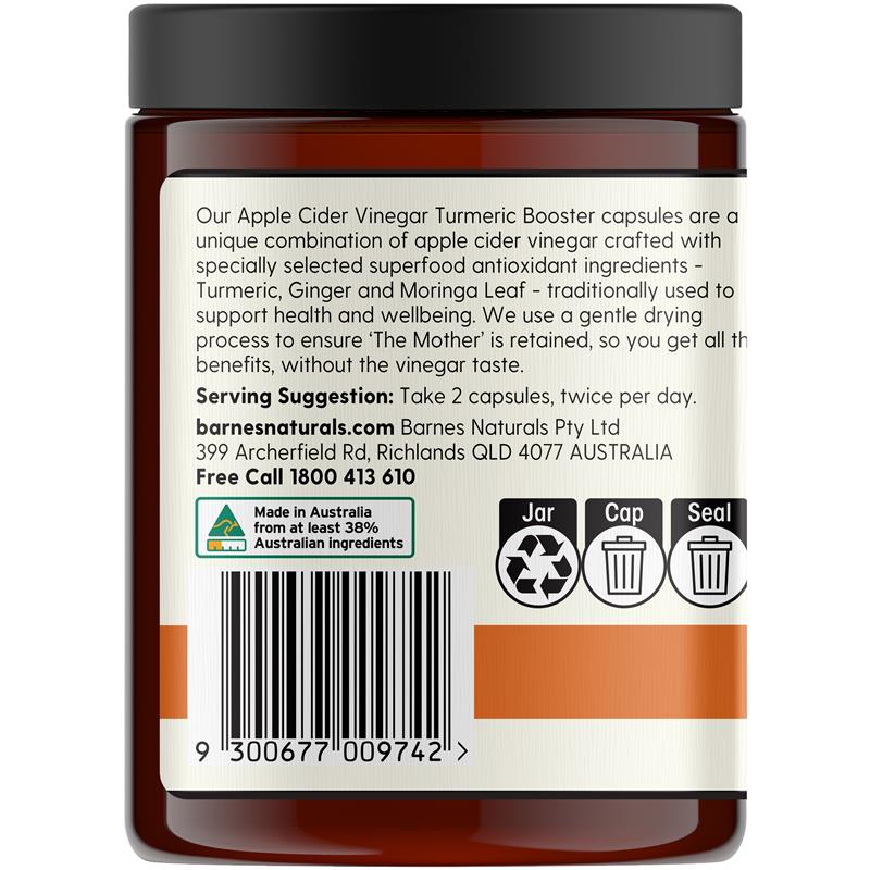 Load image into Gallery viewer, Barnes Naturals Apple Cider Vinegar with The Mother Turmeric Boost 120 Capsules
