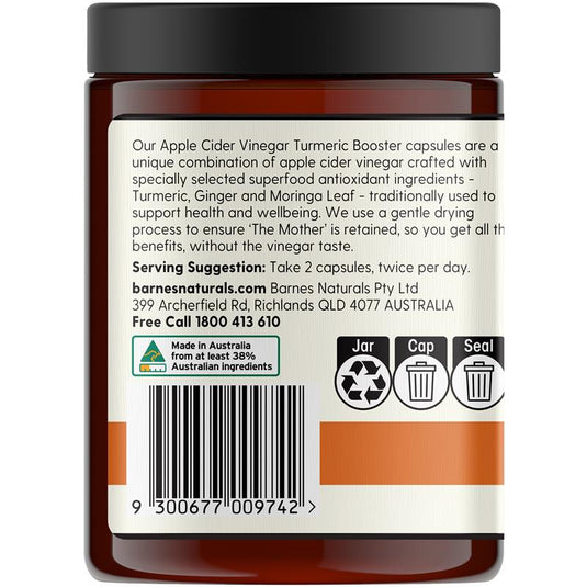 Barnes Naturals Apple Cider Vinegar with The Mother Turmeric Boost 120 Capsules